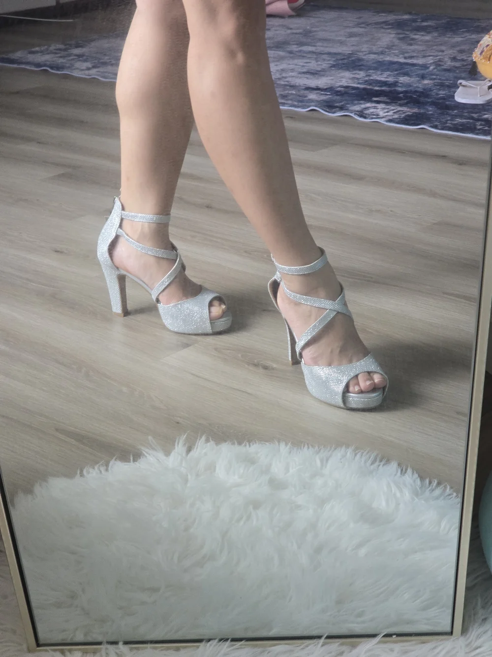 Amazon Silver Glitter Strappy Block Heel Sandals
